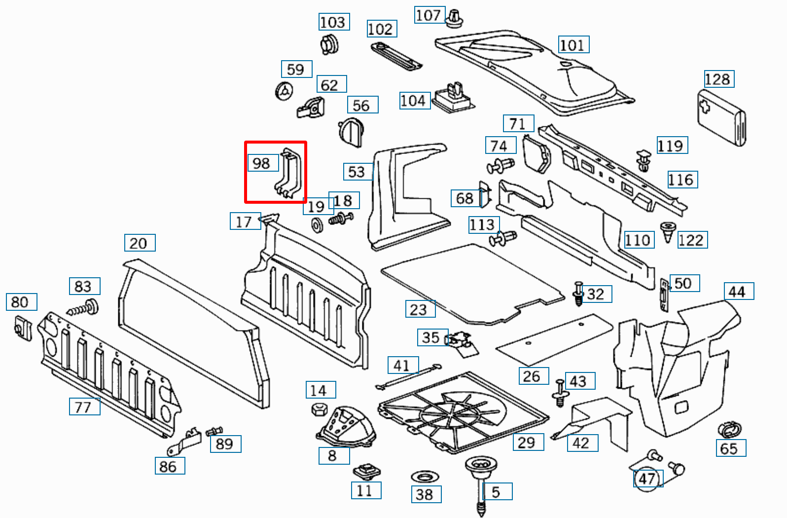 Mercedes-Benz R129 Fuse Cover (Serial number: 1296940095) — view 18