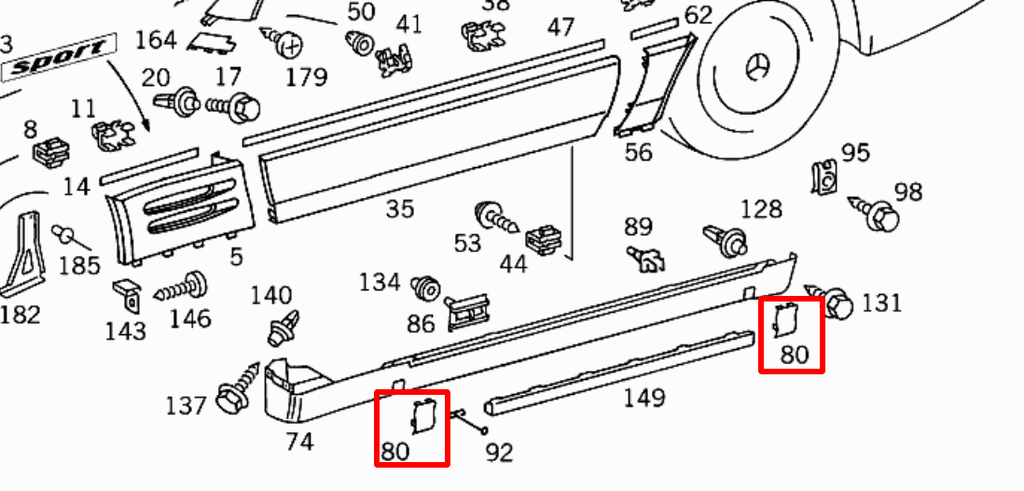 Mercedes-Benz R129 Jacking Point Cover Set (Lift, 4 Pieces) — view 5