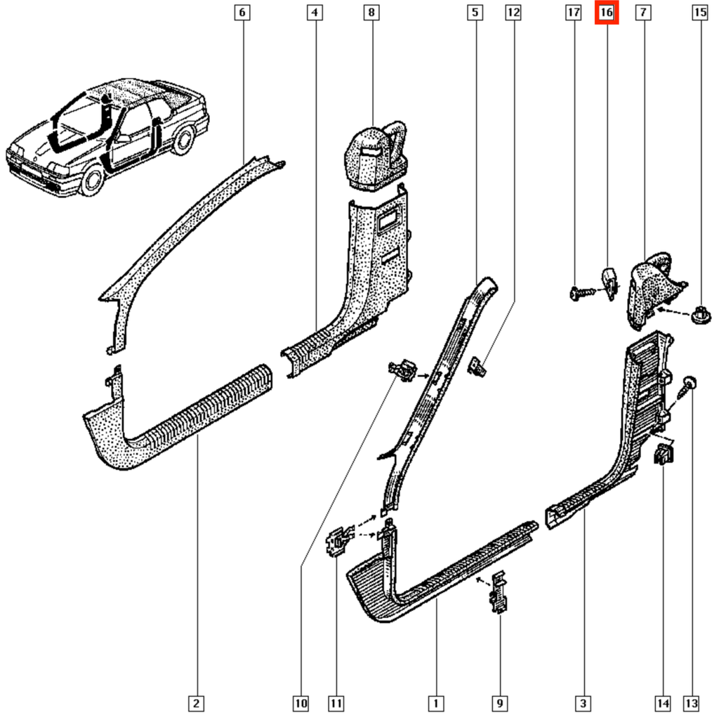 Renault 19 Karmann Convertible Front Seat Belt Trim Hook All Colours (6000070657) — view 6