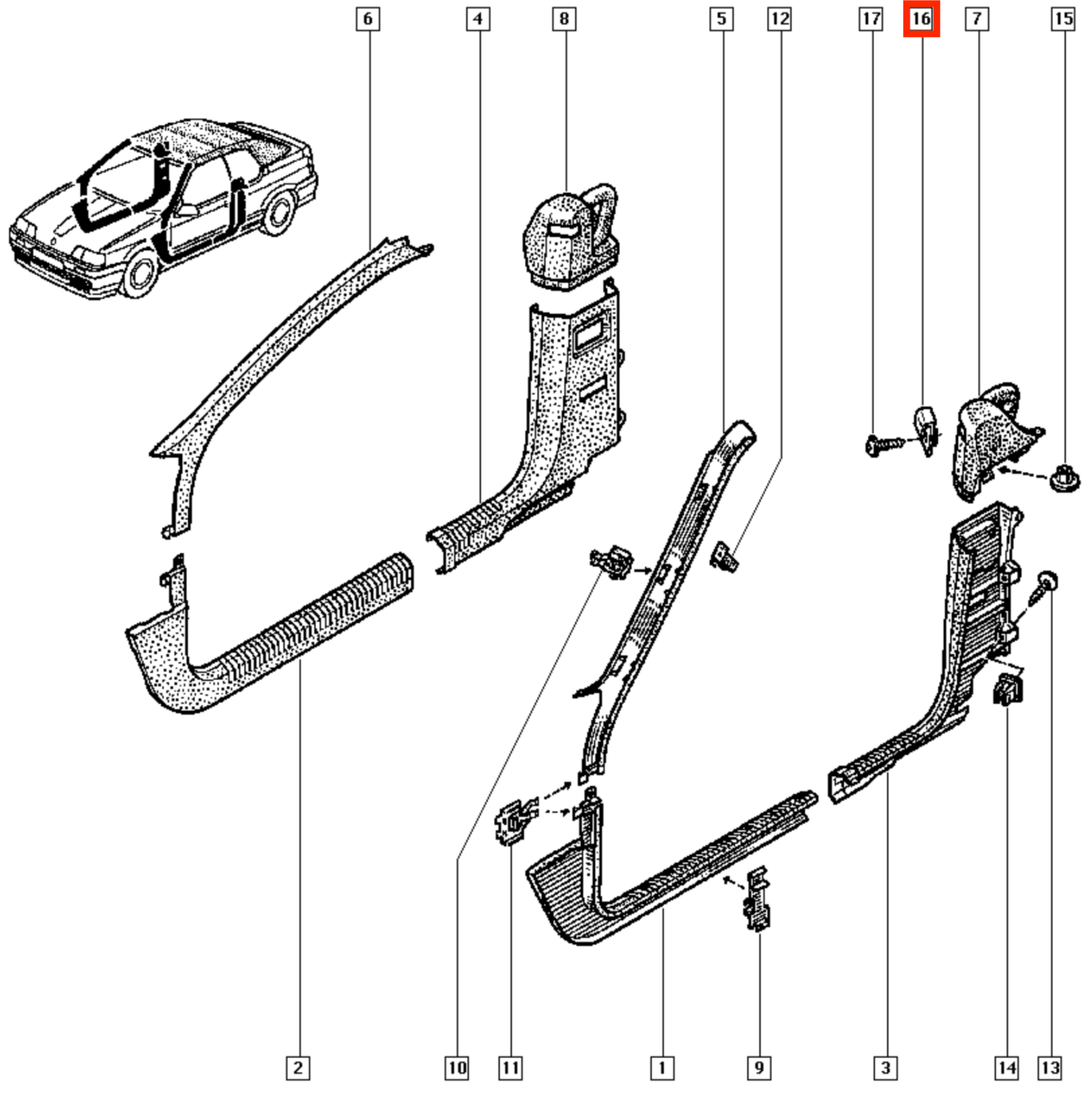 Renault 19 Karmann Convertible Front Seat Belt Trim Hook All Colours (6000070657) — view 6