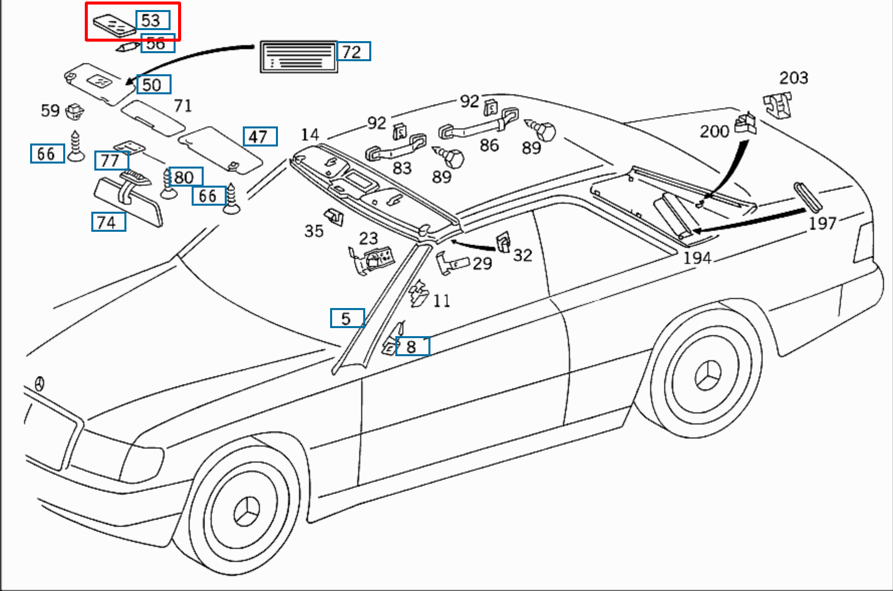 Mercedes-Benz R129 A124 Make-up Vanity Mirror (v3) - 1298102317 — view 16