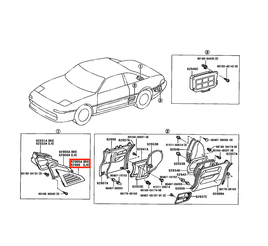 Toyota MR2 SW20 Small Rear Window Vent Trim Black Left or Right — view 5