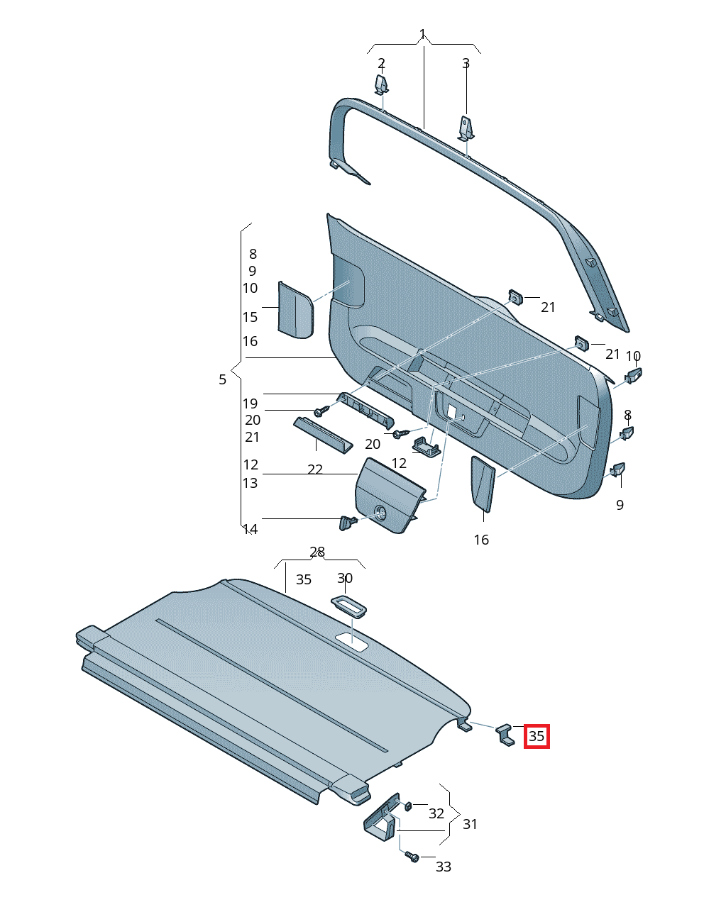 Volkswagen Passat B8 Trunk Curtain Hook Set Black Left or Right (3G9867899) — view 5