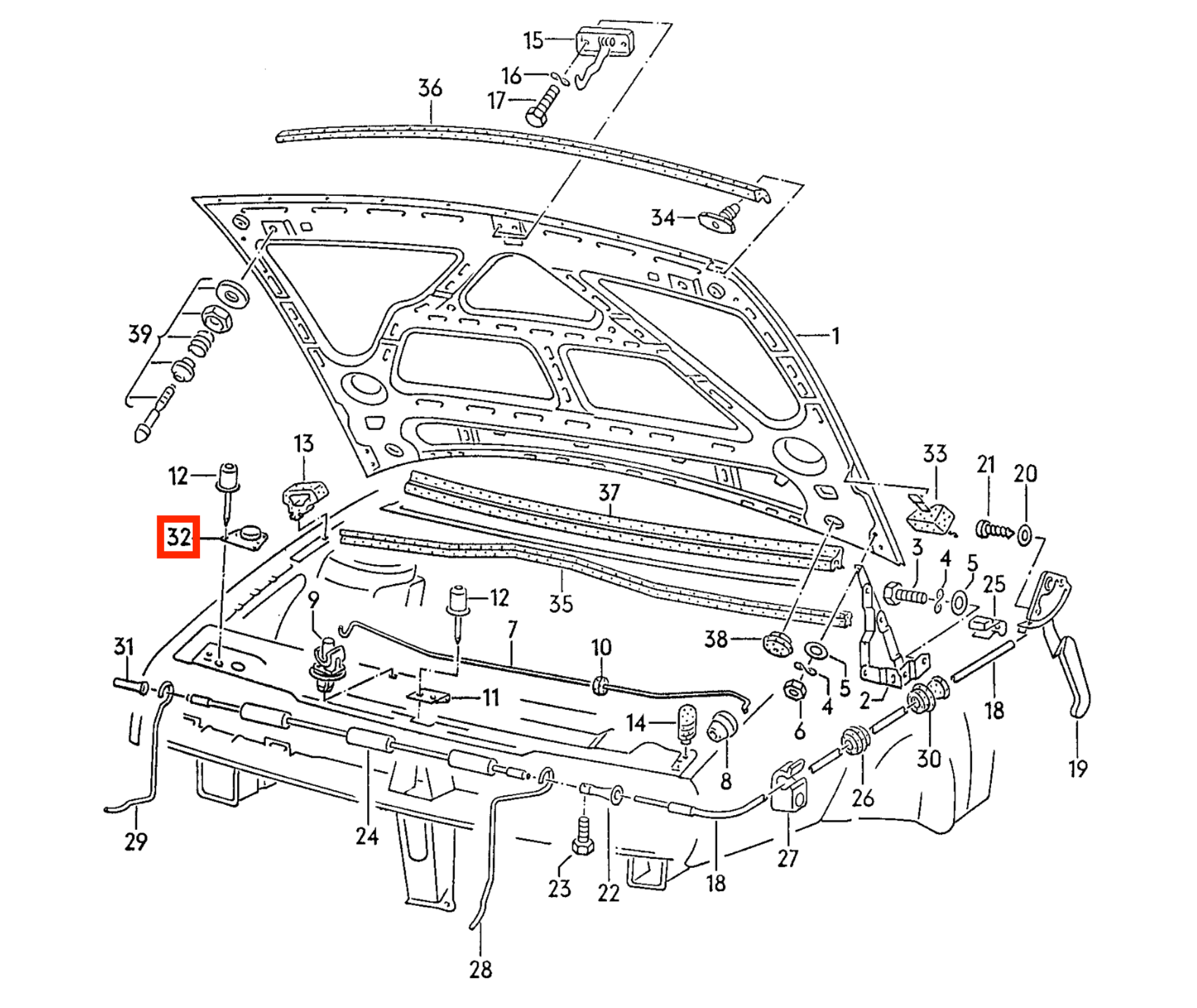 Volkswagen Corrado Hood Pin Latch Bracket Set of 2 Black (535823599) — view 5