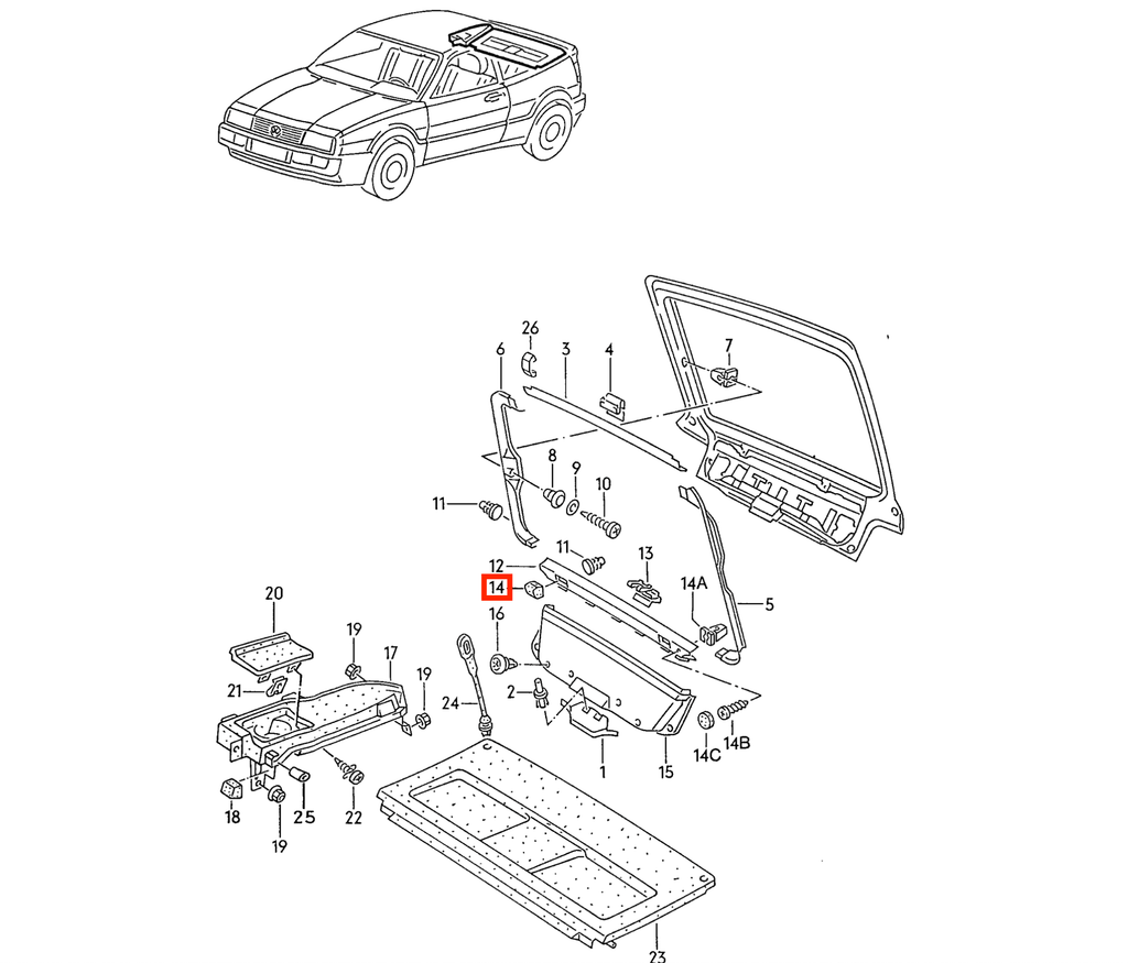 Volkswagen Corrado Parcel Shelf Stop Buffer Set of 2 Black (535867815A) — view 5