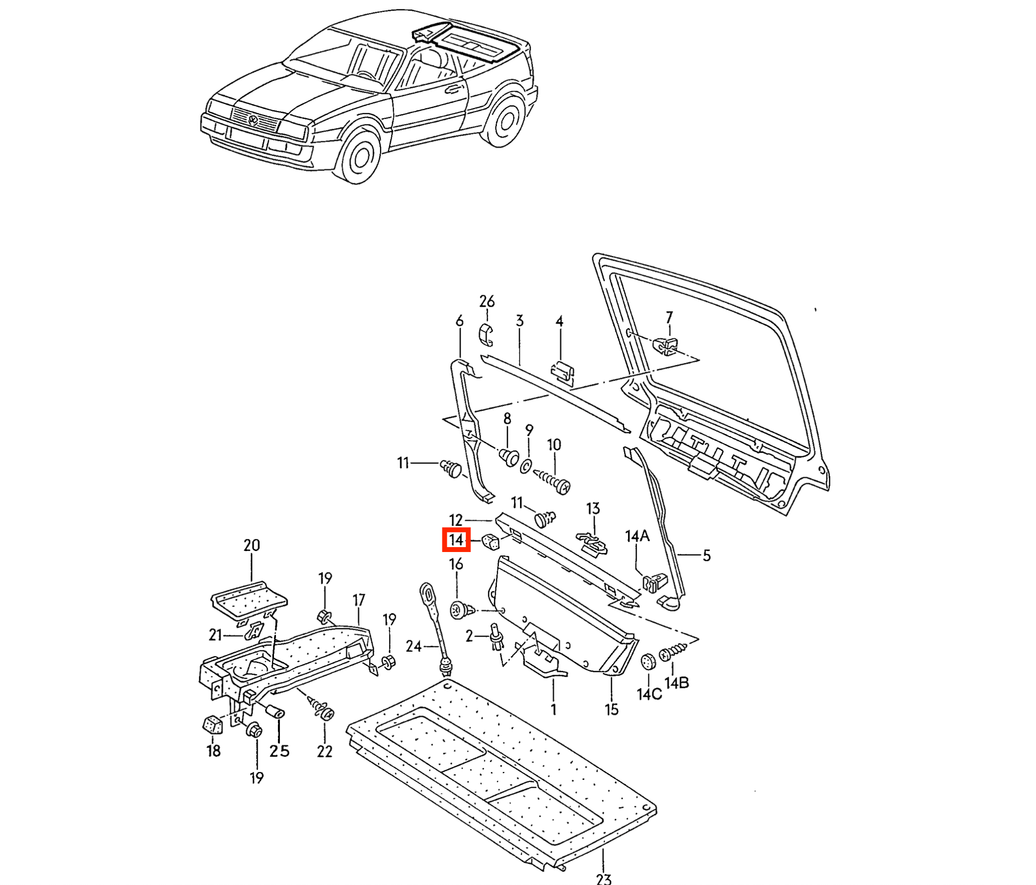 Volkswagen Corrado Parcel Shelf Stop Buffer Set of 2 Black (535867815A) — view 5