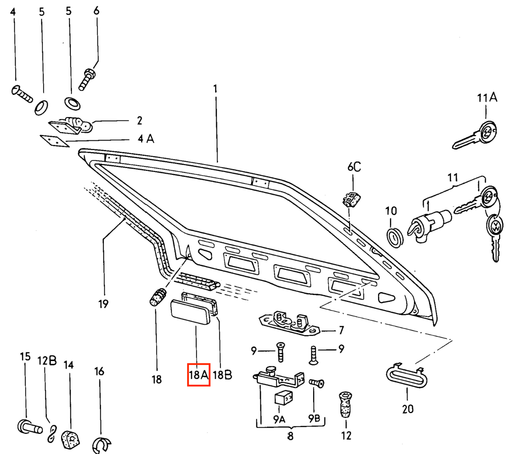 Volkswagen Golf Rabbit Mk1 Tailgate Light Bulb Access Cover Trim Black (171827645) — view 5