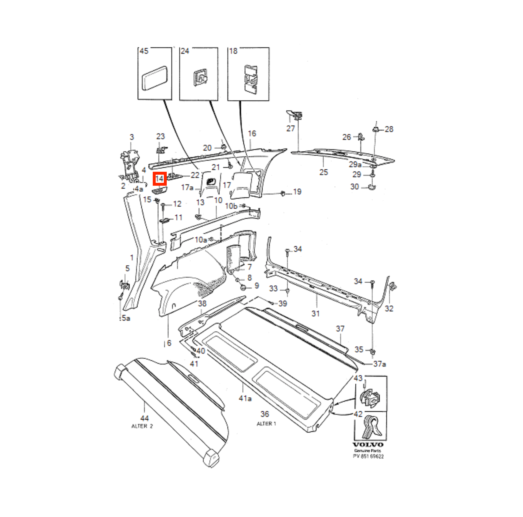 Volvo V70 850 C-pillar Rear Seat Belt Cover Trim (9425119 / 9425127) — view 4