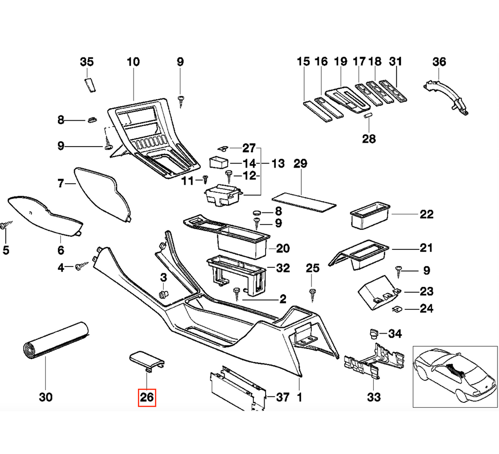 BMW E31 Center Console Handbrake Cover Trim Black 51161970719 — view 4