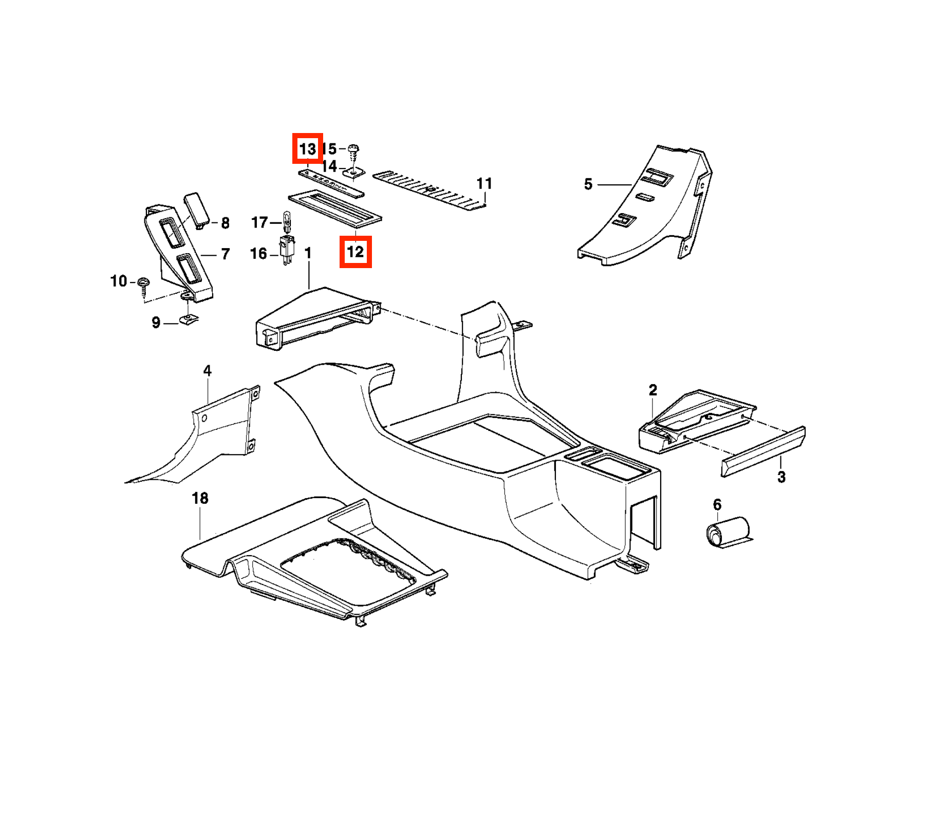 BMW E32 E34 Gear Selector Shifter Panel Trim Set Black (51161938603) — view 5
