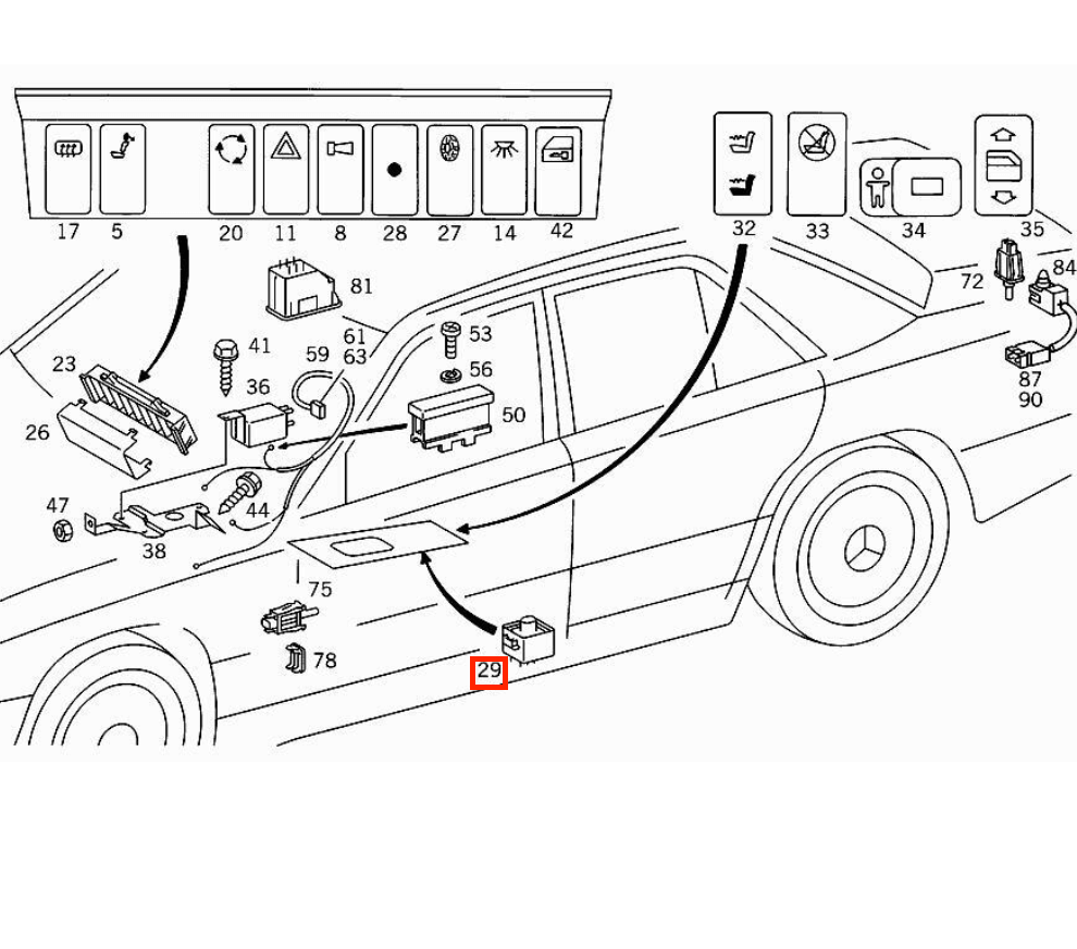 Mercedes-Benz W124 R129 R170 Mirror Switch (A1298200610) — view 5