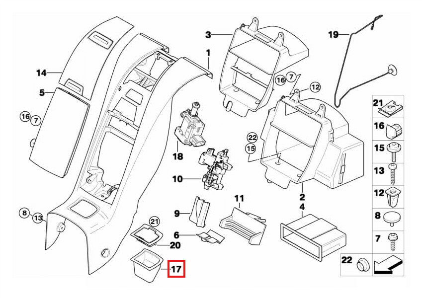 BMW E85 E86 Z4 Rear Center Console Storage Compartment Tray Insert Black (51467036500) — view 5