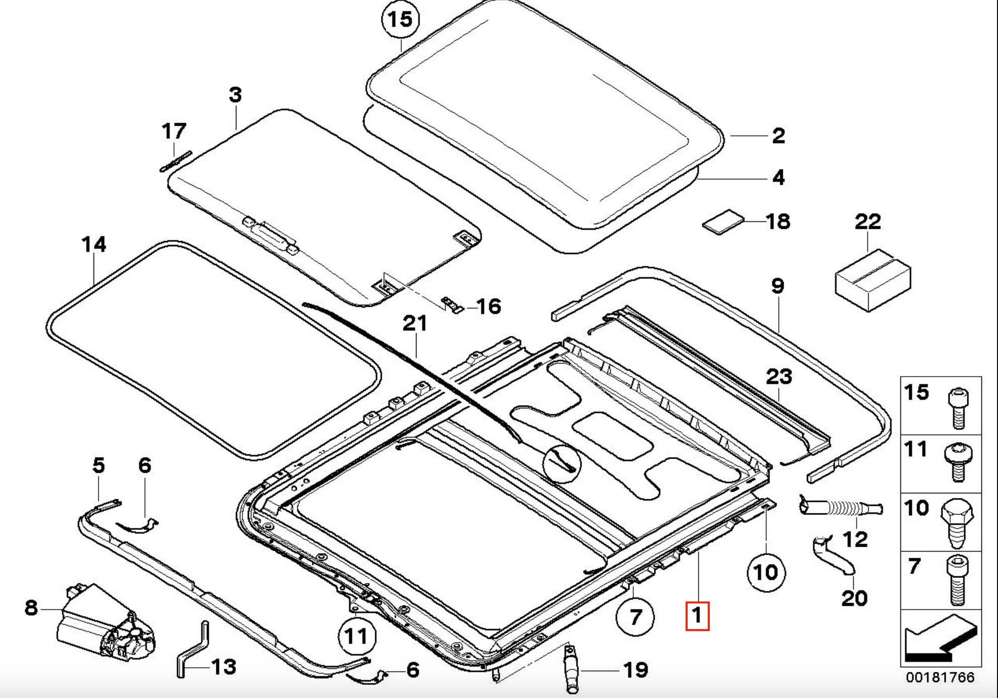 BMW E46 Sunroof Repair Kit (54138246027) — view 3