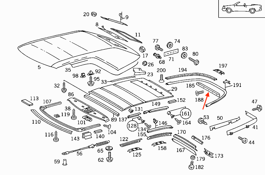 Mercedes A124 Cover Panel Fabric Bracket (W124, 1247700280) — view 6