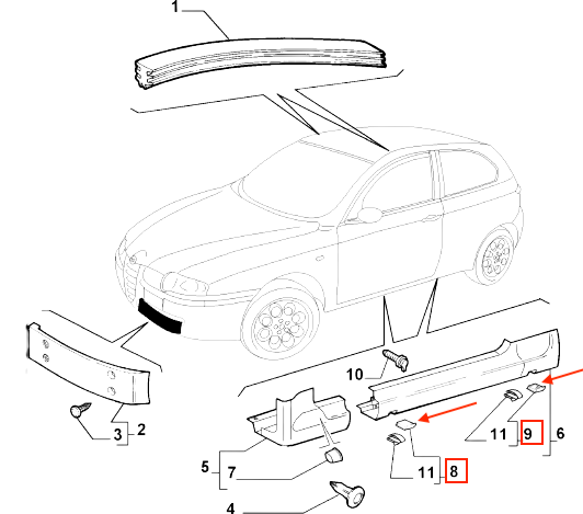 Alfa Romeo 147 GTA Side Skirt Jack Point Cover Set | 156040908–914 — view 3