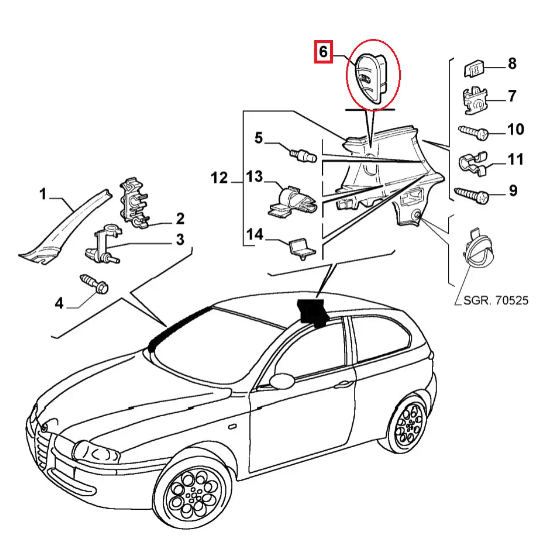 Alfa Romeo 147 Rear Seat Belt Guide Left or Right Black (735391729 / 735391728) — view 4