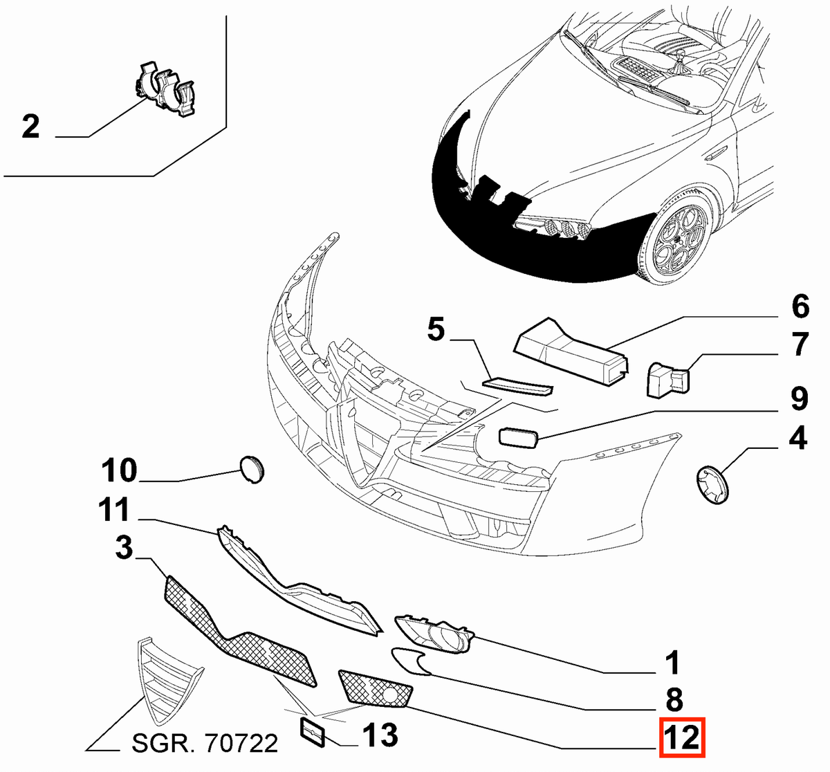 Alfa Romeo Brera / 939 Spider Front Bumper Fog Light Cover Grille Left or Right Black (50504446 / 50504445) — view 4