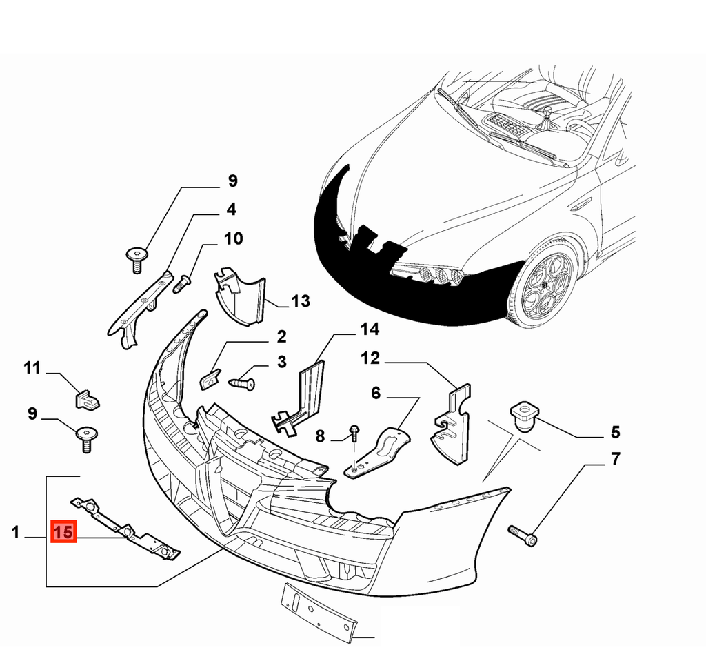 Alfa Romeo Brera / 939 Spider Headlight Washer Bracket Trim Left or Right Black (50507865 / 50507864) — view 4