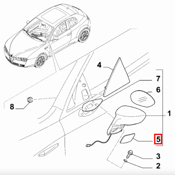 Alfa Romeo Brera Side Mirror Lower Trim (Primed, Left or Right, 156071680 / 156071679) — view 4