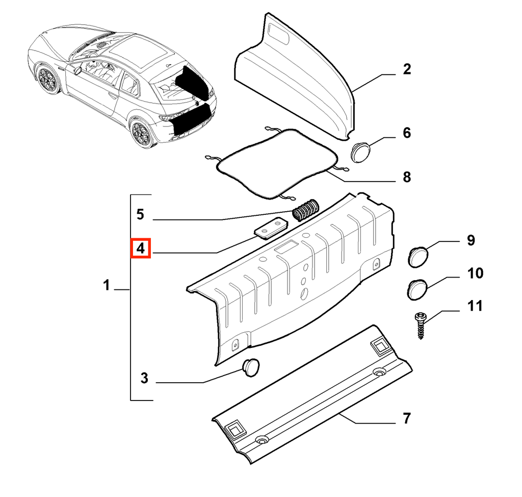Alfa Romeo Brera Tailgate Lock Flap Cover Lid Black (71746408 / 156066778) — view 5
