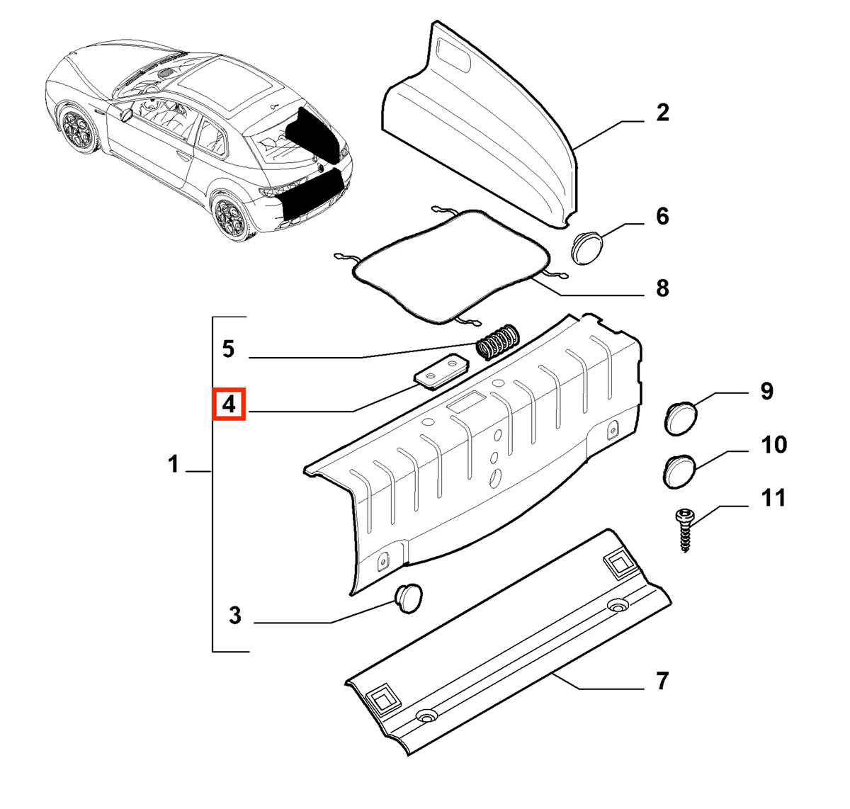 Alfa Romeo Brera Tailgate Lock Flap Cover Lid Black (71746408 / 156066778) — view 5