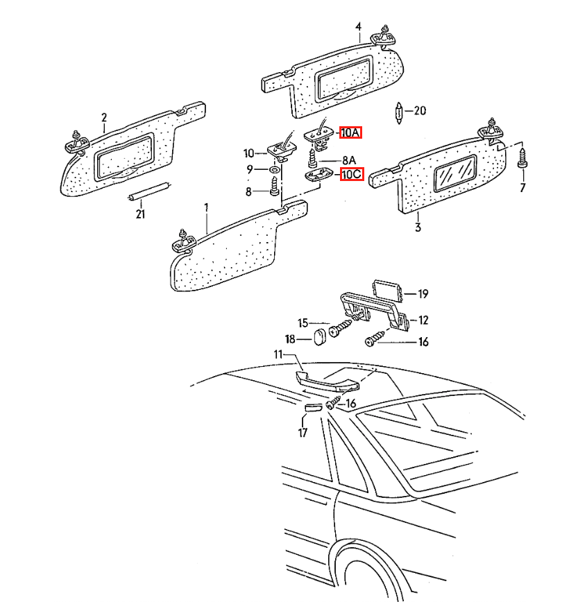 Audi 100 A6 C4 Sun Visor Hook Black or Gray (443857561 & 443857563) — view 5