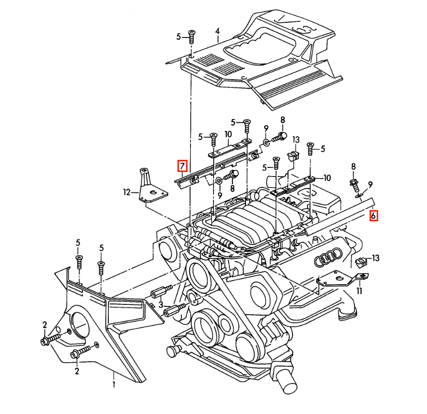 Audi 80 100 A4 A6 A8 Inner Engine AAH Cover Set of 2 Left and Right Black (078103923 & 078103924) — view 4