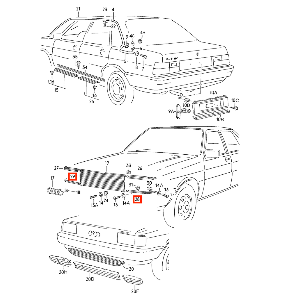 Audi 80 / 90 / 4000 Coupe B2 Headlight Lower Trim Left or Right Black (857853841A / 857853842A) — view 4