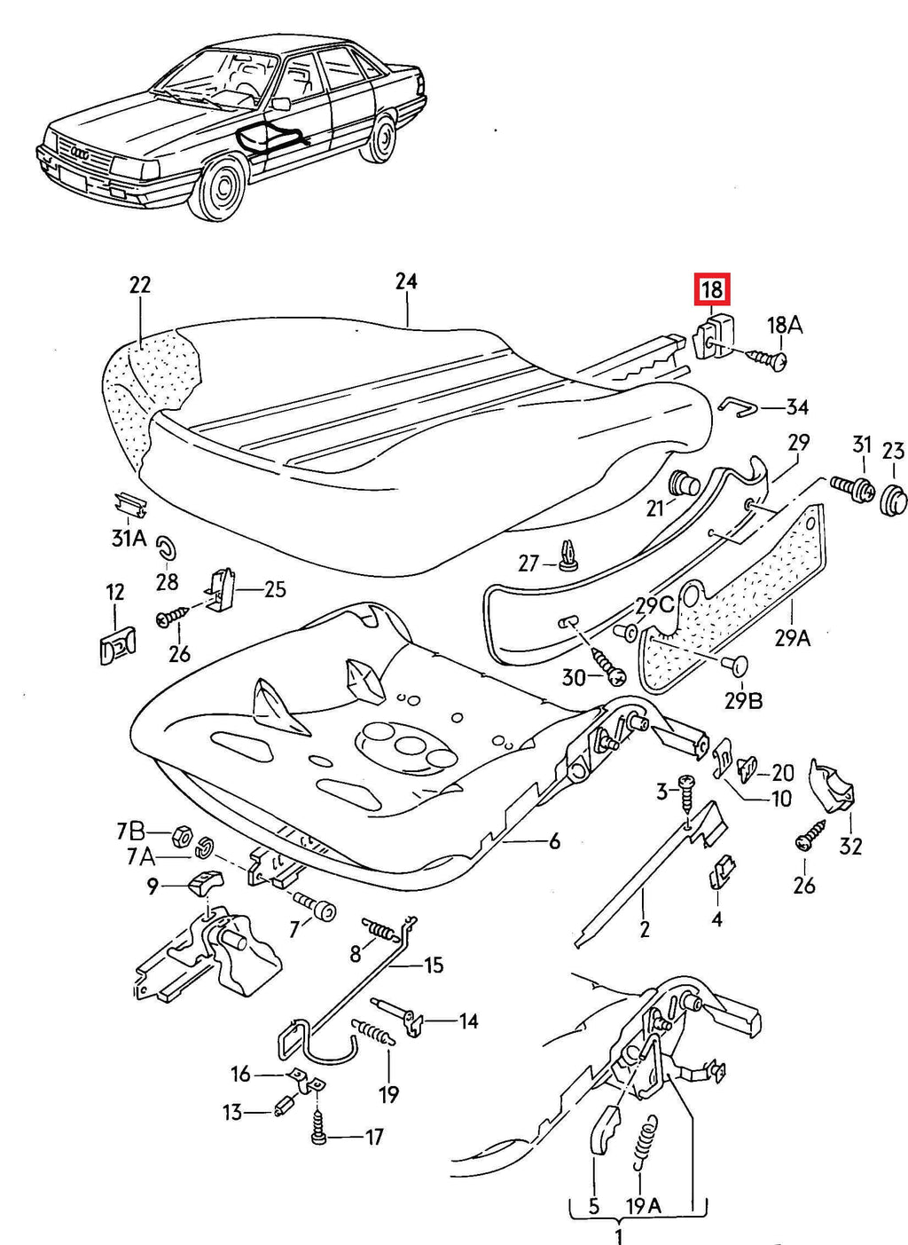 Audi 80 90 B2 Golf Mk2 Cap for Guide Rail Black Left or Right (443881347 / 443881348) — view 5
