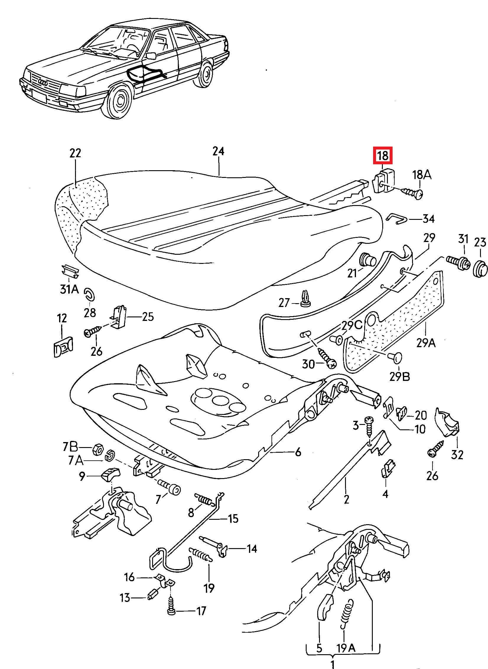 Audi 80 90 B2 Golf Mk2 Cap for Guide Rail Black Left or Right (443881347 / 443881348) — view 5