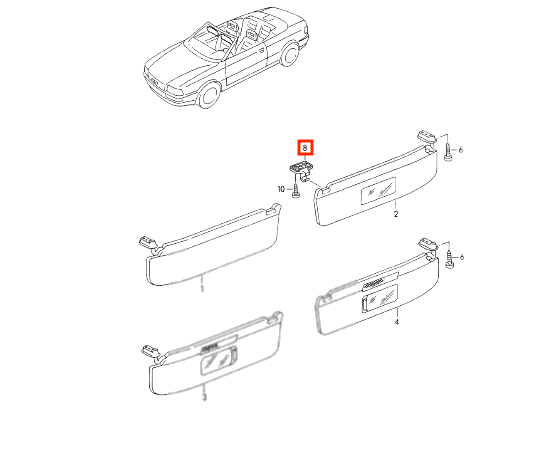 Audi 80 B3 B4 Convertible Sun Visor Clip Set (Left & Right) Black 8G0857561A — view 3