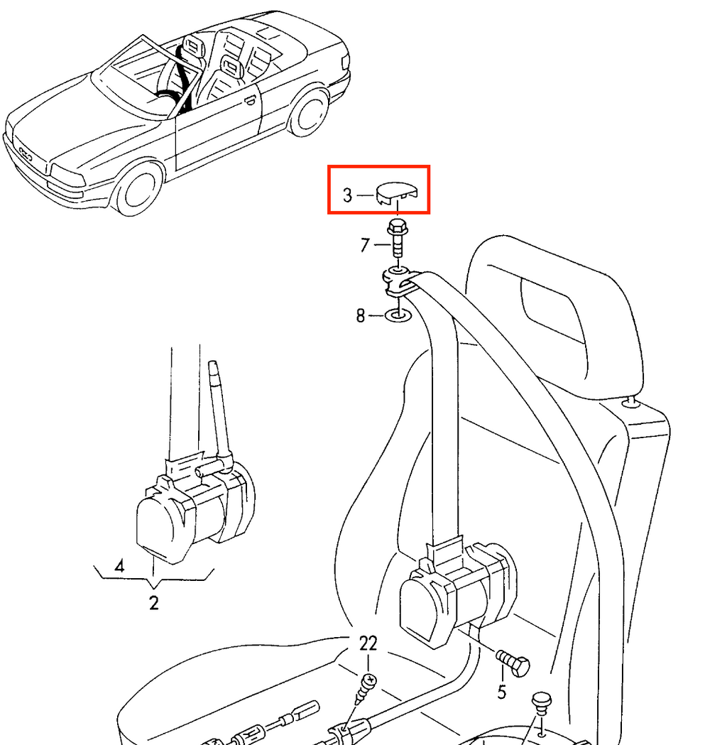 Audi 80 Convertible Seat Belt Upper Cover (Left or Right) Black 8G0857741A / 8G0857742A — view 3