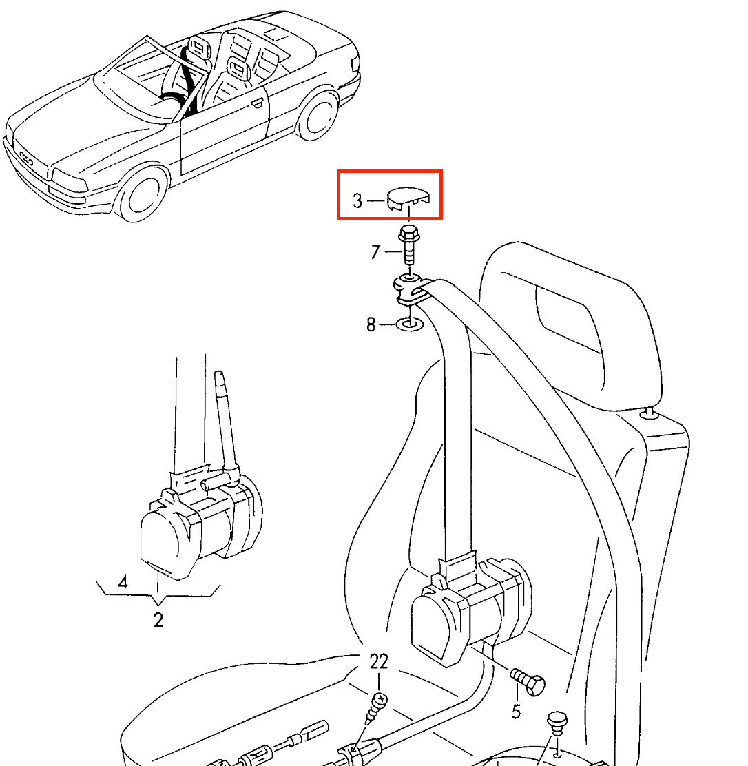 Audi 80 Convertible Seat Belt Upper Cover (Left or Right) Black 8G0857741A / 8G0857742A — view 3
