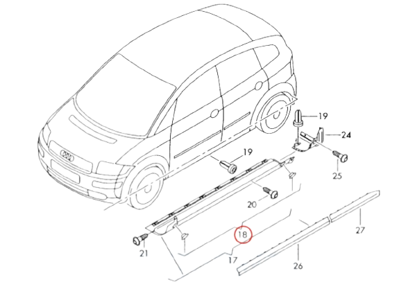 Audi A2 Cover Caps for Jack Pickup Set Left or Right (8Z0898405 3FZ / 8Z0898406 3FZ) — view 3
