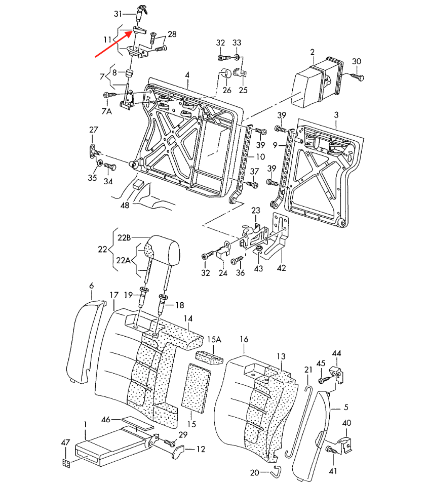 Audi A4 B5 Back Seat Lever LHD or RHD Black (4B9885880A) — view 4