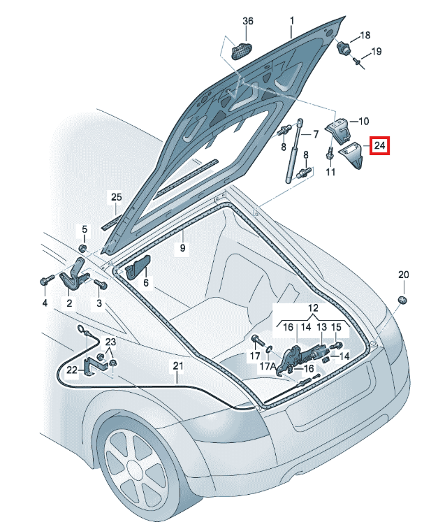 Audi TT Mk1 Boot Lock Latch Cover Trim Panel Black (8N8827519A) — view 5