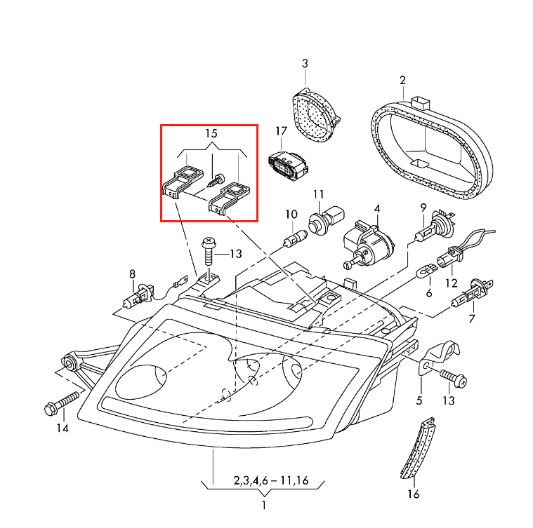 Audi TT Mk1 Repair Kit Headlight Headlamp Mounting Bracket 8N0998121 — view 3