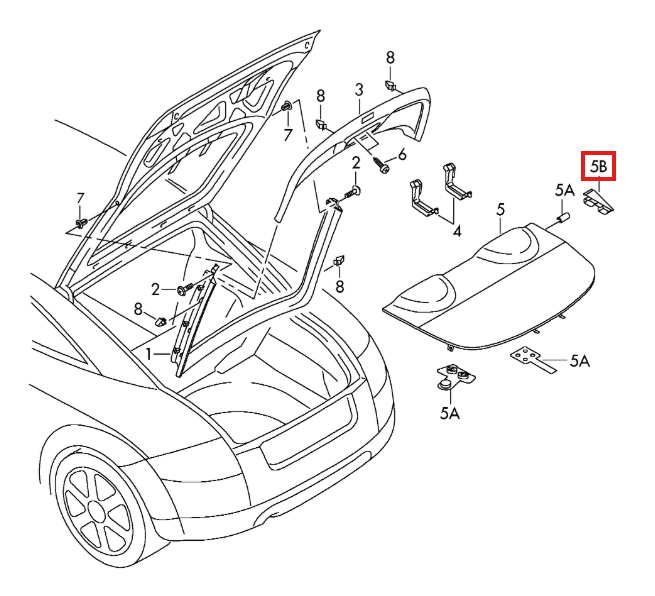 Audi TT MK2 8J Parcel Shelf C Left or Right Black (8J8898283) — view 4