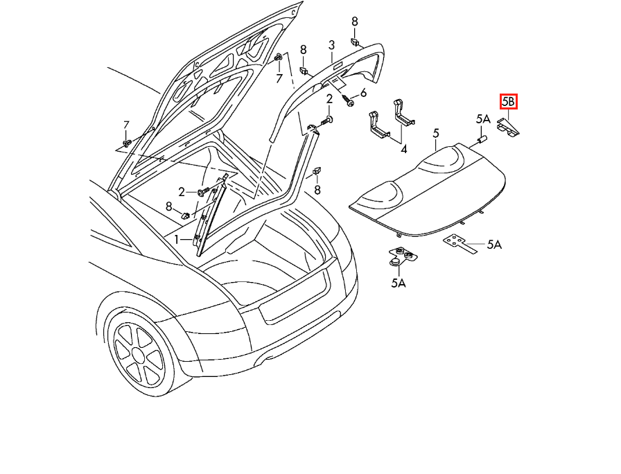 Audi TT MK2 8J Parcel Shelf C Left or Right Black (8J8898283) — view 4
