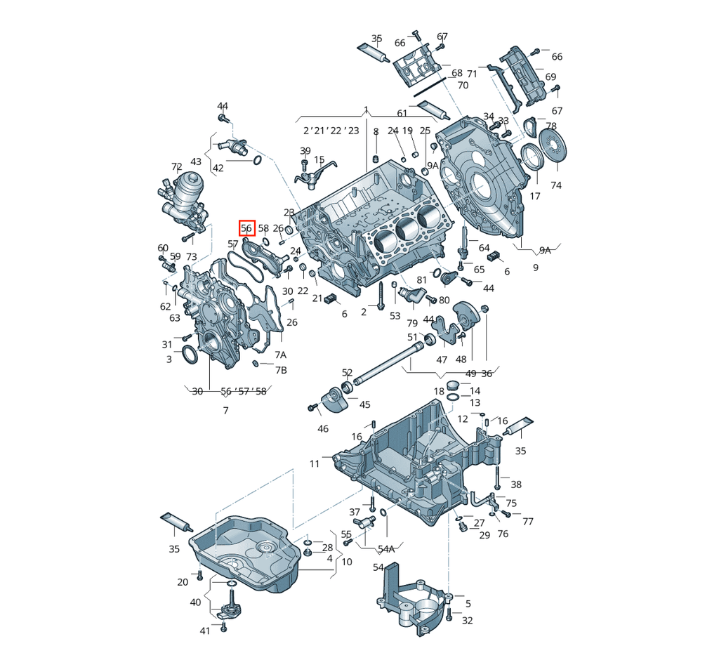 Volkswagen Skoda Seat Engine Front Top with Cover Gasket (059103525F) — view 8