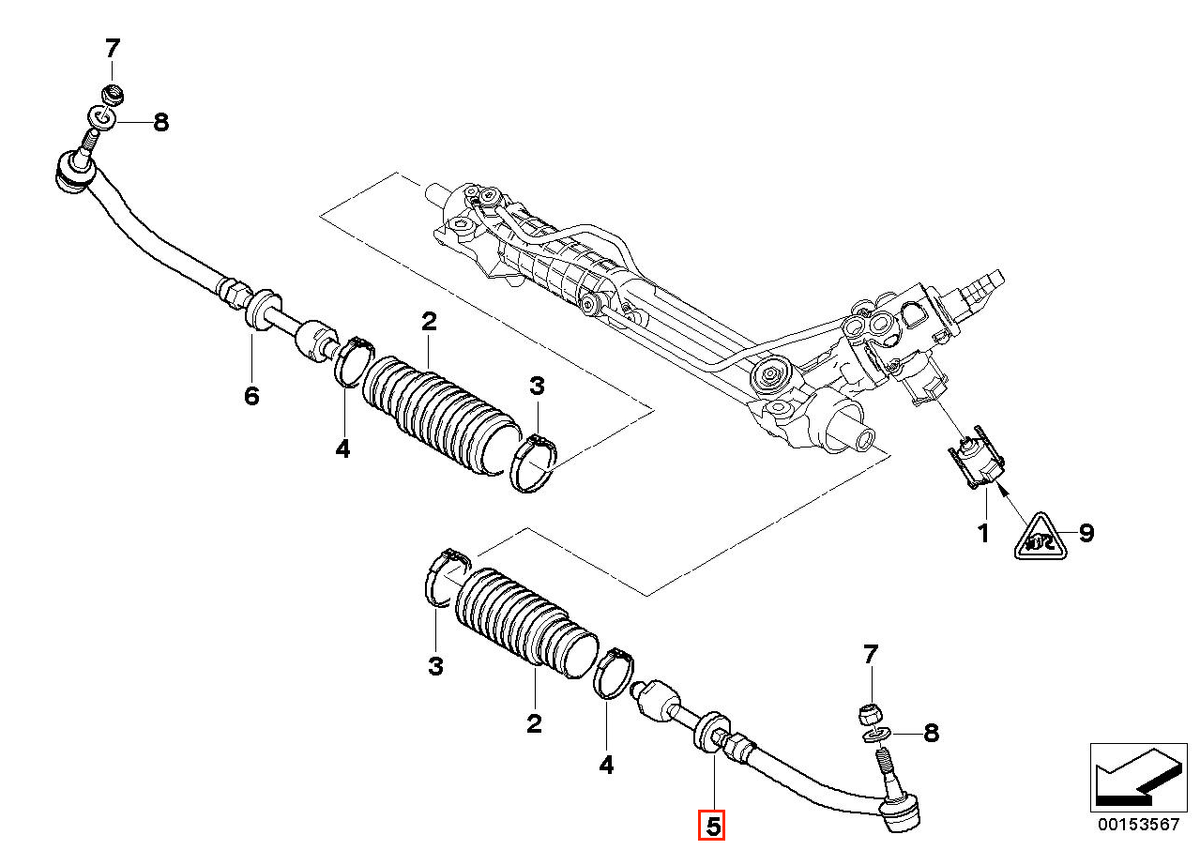 BMW 5 Series E39 / E39 Touring Axial Rod / Inner Tie Rod Set of 2 Left and Right (32111094673 / 32111094674) — view 3