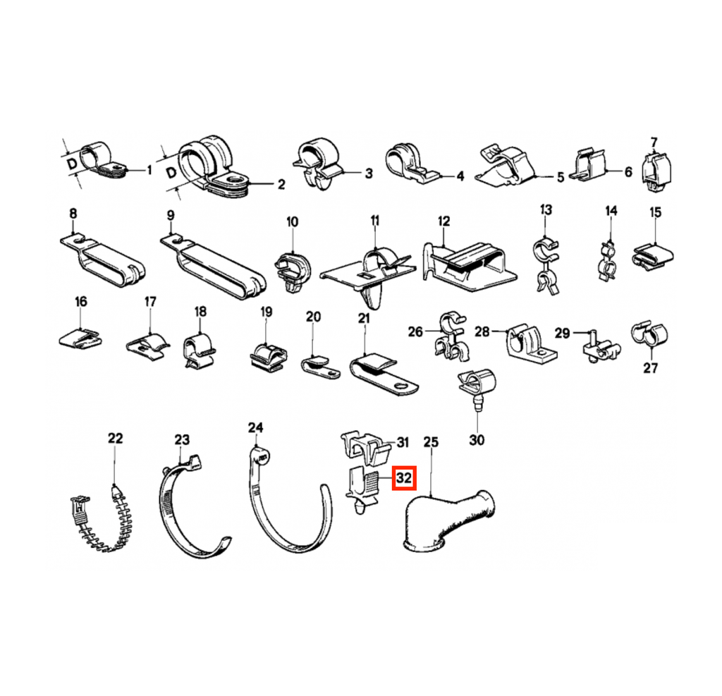 BMW E12 / E21 / E23 / E24 / E28 / E30 / E32 / E34 Air Box Hose Clip + Holding Lock Cap Black 12511287301 + (12511287300) — view 4