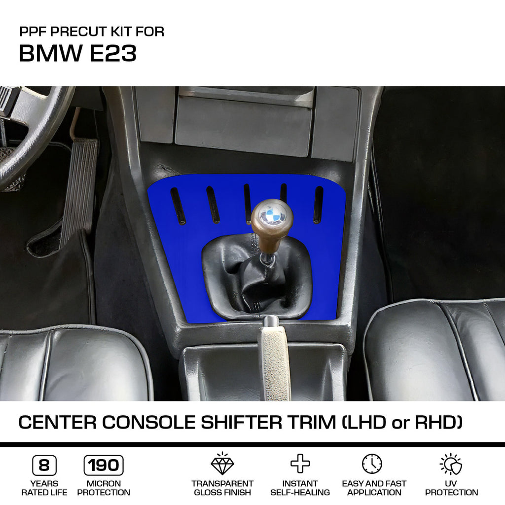 BMW E23 Center Console Shifter Trim – 3M Pro Transparent PPF Paint Protection Film Precut