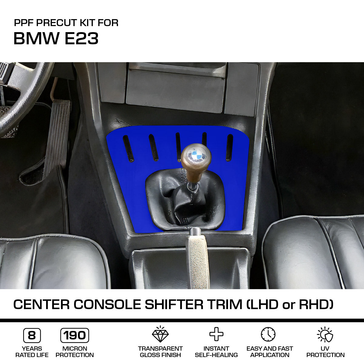 BMW E23 Center Console Shifter Trim – 3M Pro Transparent PPF Paint Protection Film Precut
