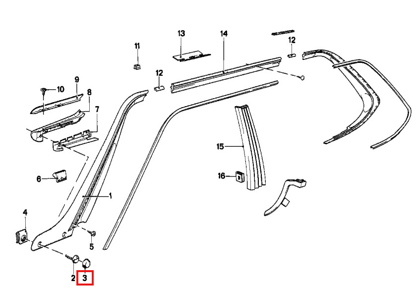 BMW E23 E24 Cover Plug for the Gutter Bar Trim Mounting Screw of the A-pillar Set of 5 — view 5