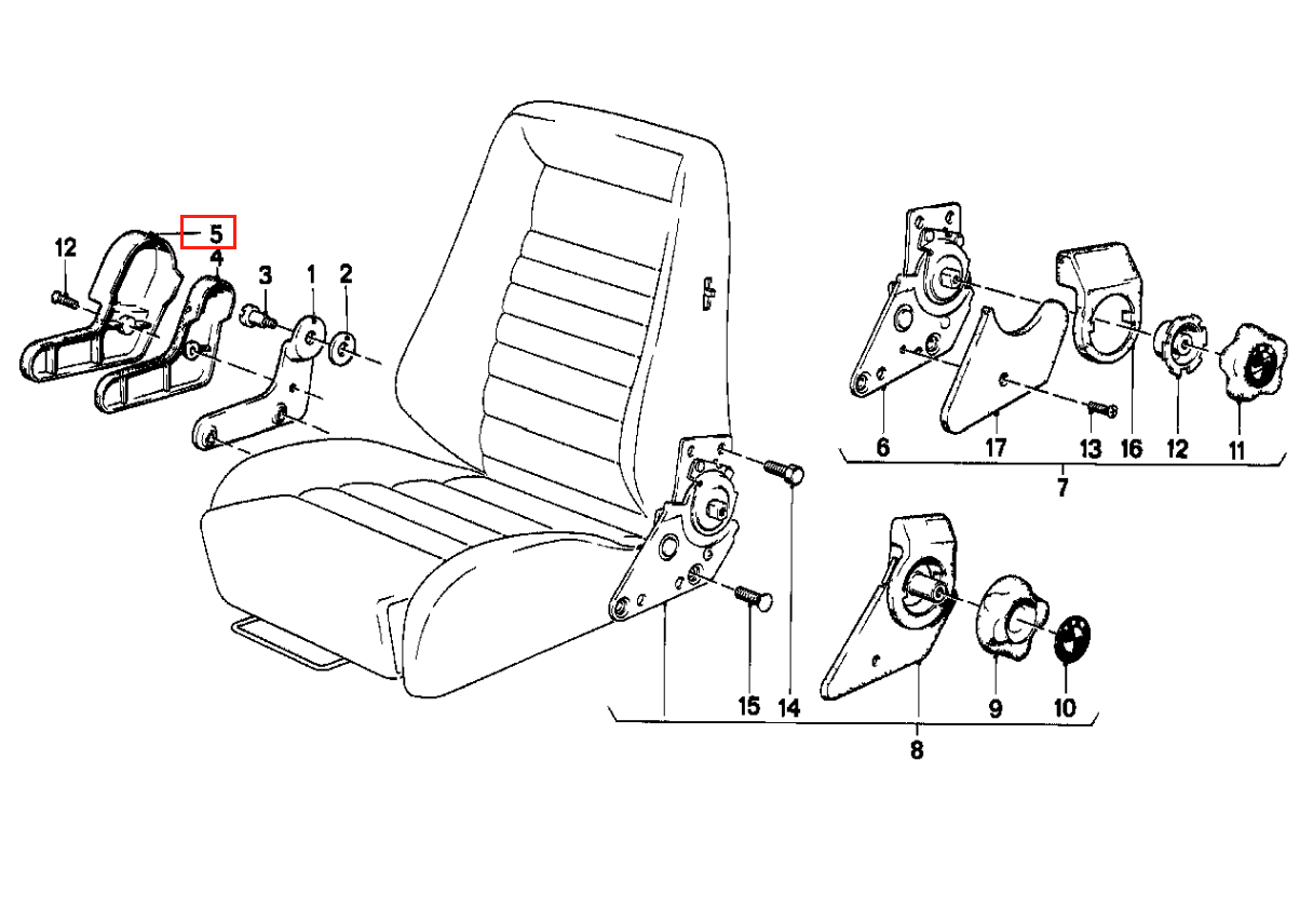 BMW E23 E24 E28 Seat Inner Trim Cover Left Or Right Black 52101874639 / 52101874640 — view 2