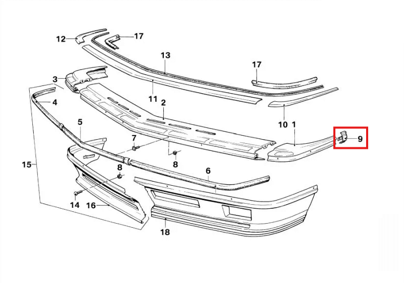 BMW E24 635 End Piece Front Bumper Black Left or Right (51111866409 / 51111866410) — view 4