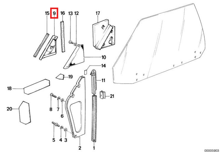 BMW E24 Cover Mirror Baseplate Black Left or Right (51211861057 / 51211861058) — view 4