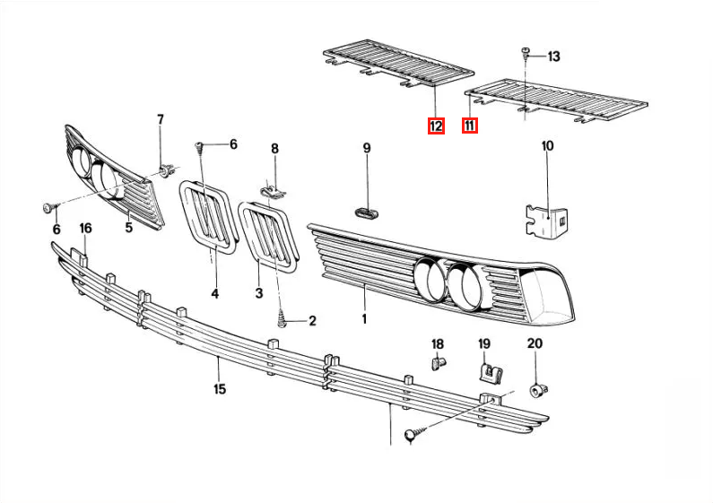 BMW E24 Hood Vent Grille Left or Right Black (51131843535 / 51131843536) — view 4