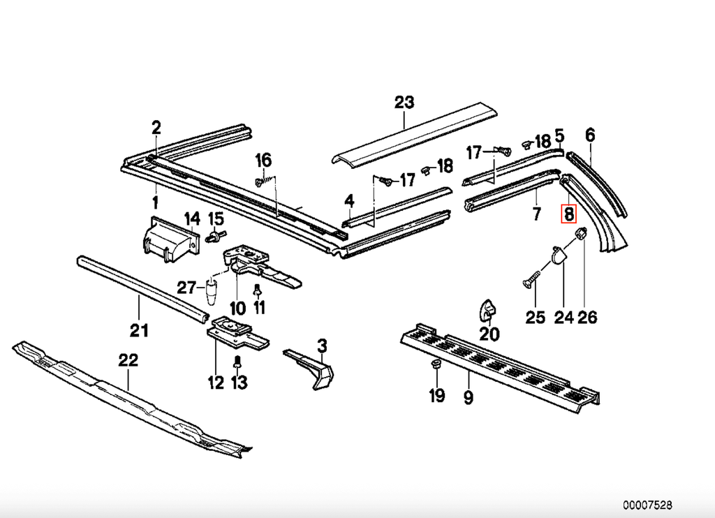 BMW E30 Cabrio Rear Window Guide Left or Right (51361923917 / 51361923918) — view 5